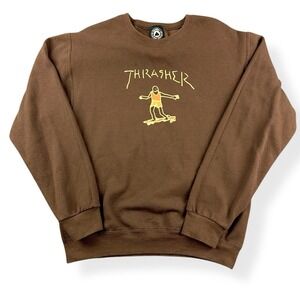 Thrasher Mens Gonz Logo Crewneck Long Sleeve Pullover Brown Sweatshirt‎ Small
